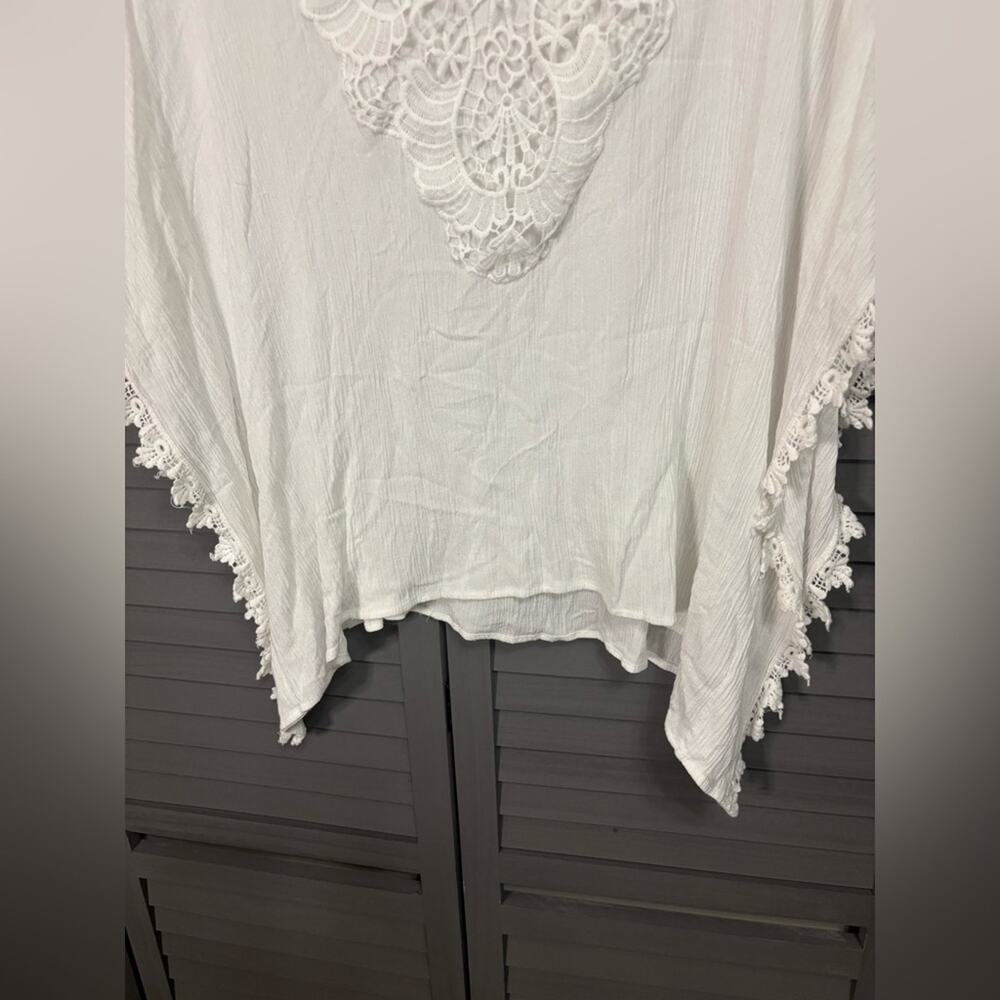 HALO White Boho Lace Gauze Top Size L Crochet Trim Festival Beach Blouse - Picture 9 of 15